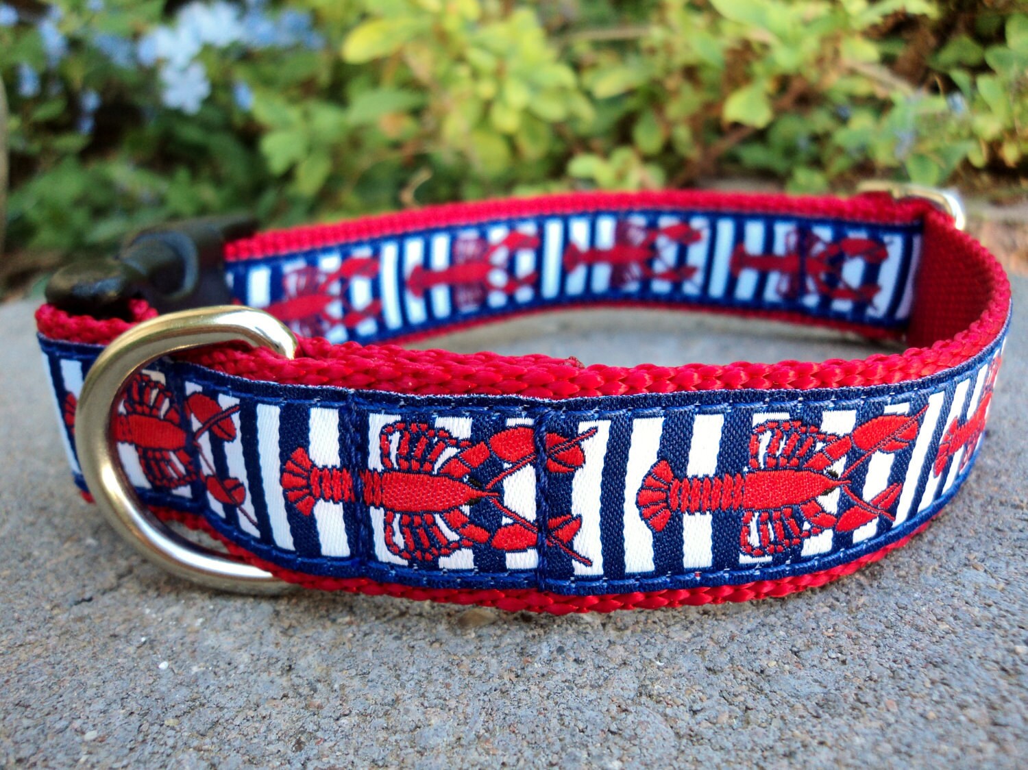 Dog Collar Red Lobsters 1 wide Quick Release buckle