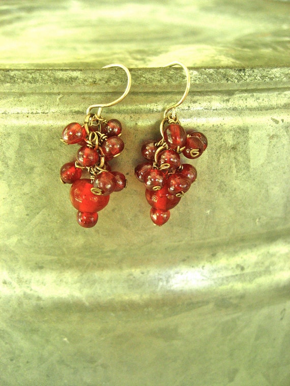 Items similar to Red Glass Bead Cluster Earrings on Etsy