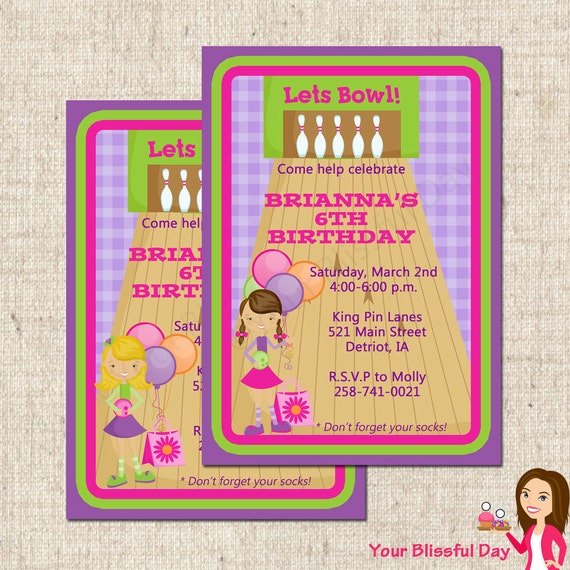 PRINTABLE Girl Bowling Party Invitation Il_570xn