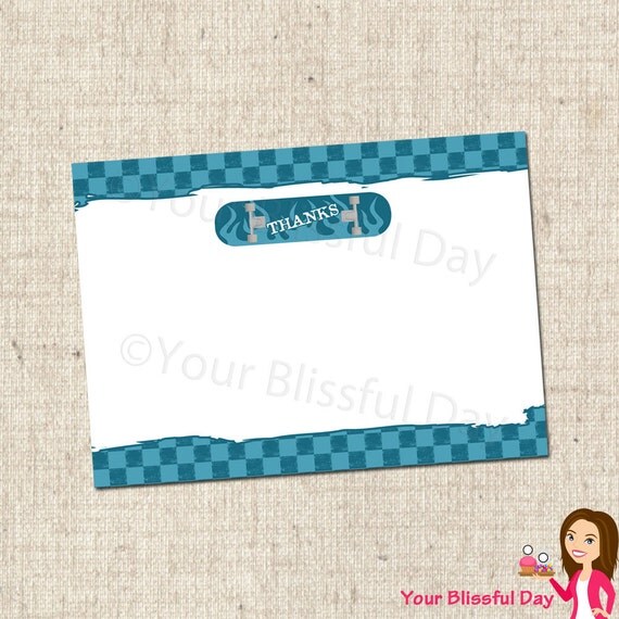 PRINTABLE Skateboard Thank You Cards Il_570xn