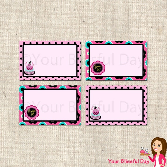 PRINTABLE Sweet 16 Birthday Party Label Tents Il_570xn