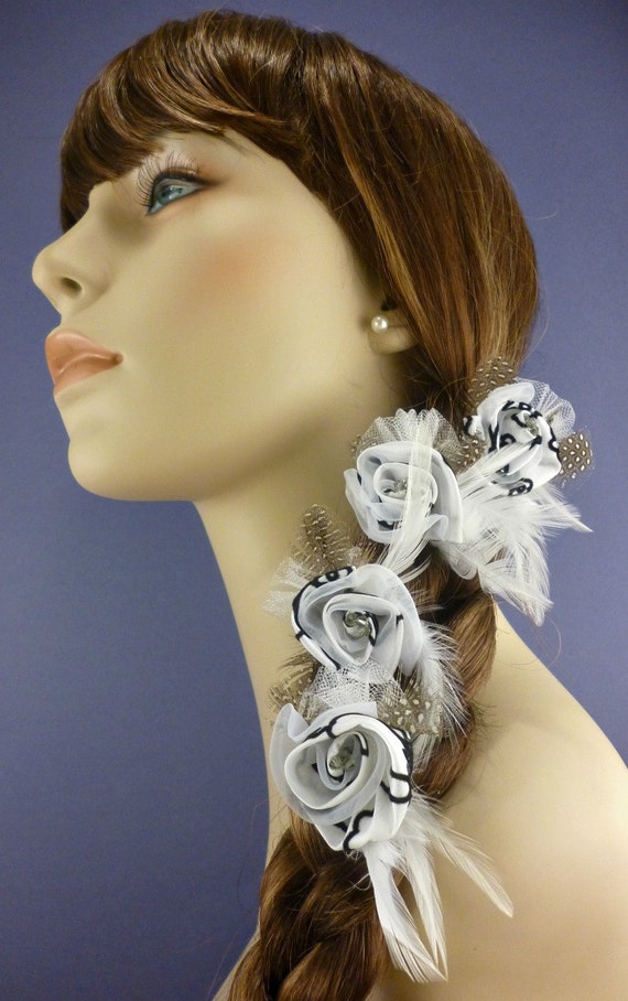 Black and White Orchid Bobby Pins With Black Diamond Swarovski