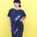 1970's. navy blue. tiered. floral. vintage dress. Sz l/xl.