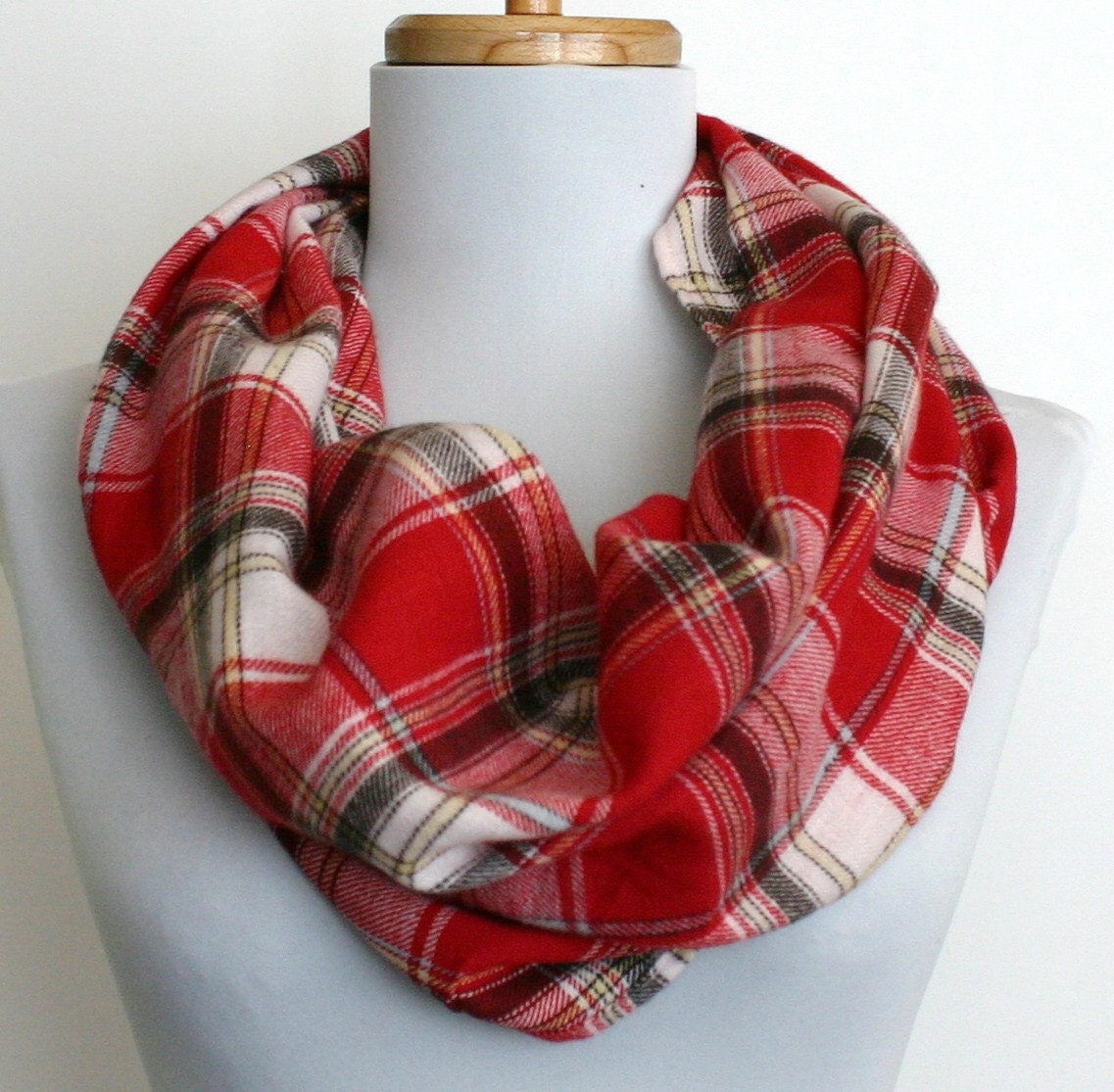 Plaid Flannel Infinity Scarf in red and white
