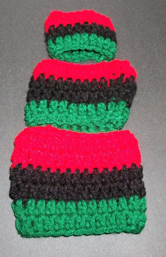 2 Red Black and Green Crocheted Wrist Bands by SankofaLove on Etsy