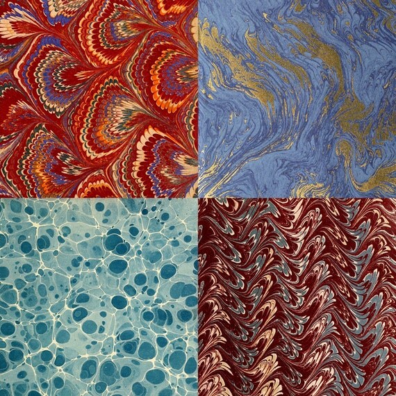 MARBLED PAPER SAMPLER 4 Digital Printable Sheets in Assorted