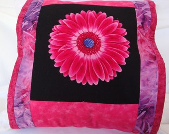 Dahlia pillow cover, hot pink table runner, flowered wall hanging, pillow wrap, home decoration, washable pillow cover, flowered pillow