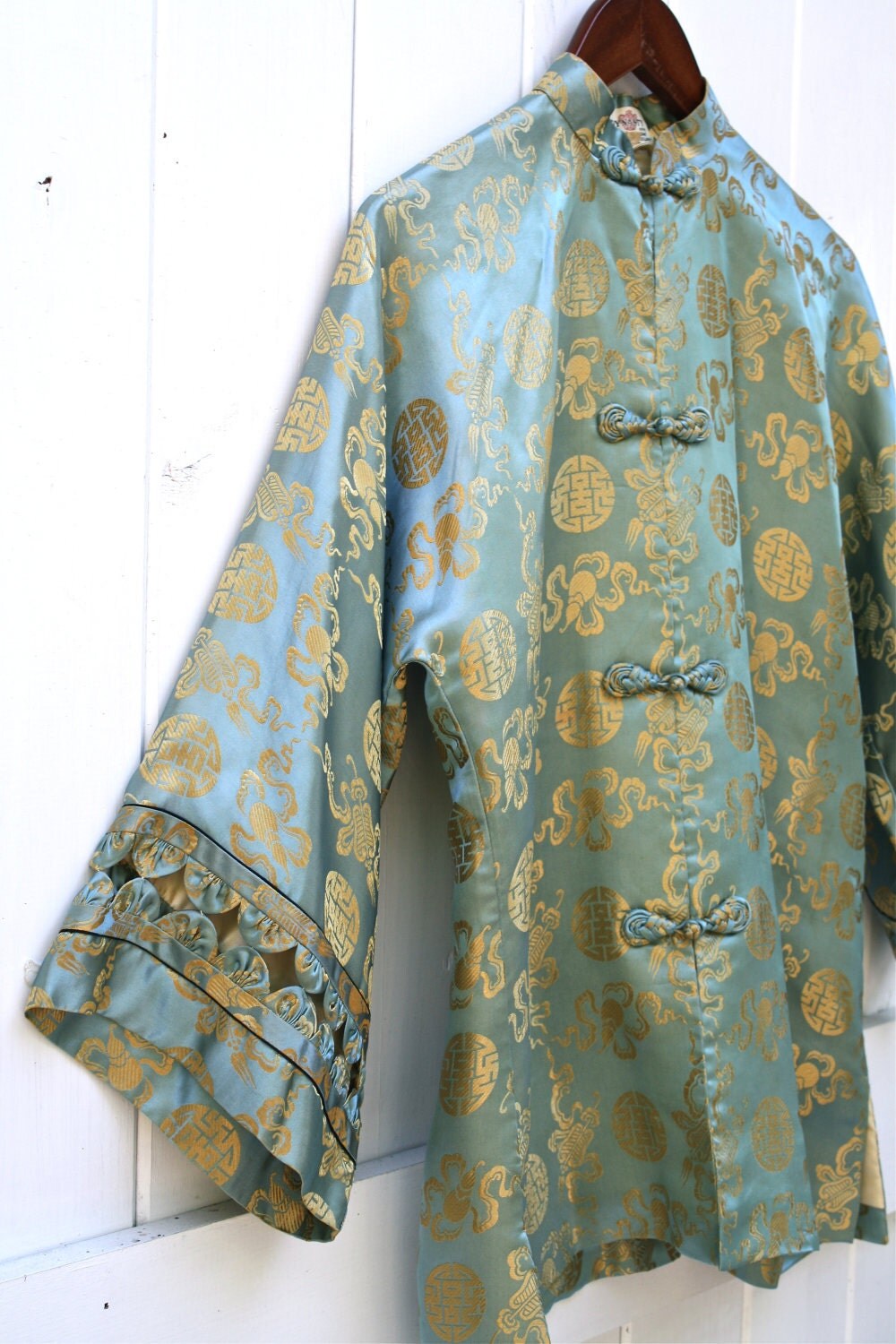 Vintage Asian Jacket Dynasty British Crown Colony Silk Brocade