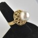 Vintage Large Faux Pearl & Gold Cocktail Ring - Adjustable Size