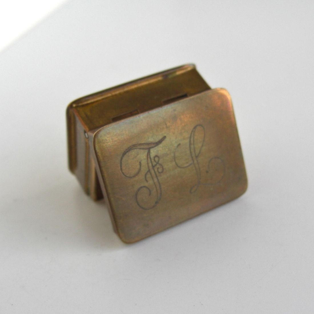 Vintage VOLUPTE Pill Box Hinged Gold / Brass