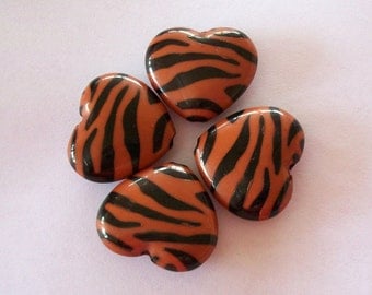 Heart Four Lucite Brown Zebra Beads