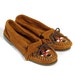 Vintage Moccasin Flats Minnetonka Brown Leather Beaded Fringe - ( 7 ) / ( 37.5 )