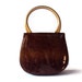 Vintage Brown Purse, Faux Patent Leather Vinyl Hand Bag with Gold Metal Handle, Clean Interior, Vintage Accessory