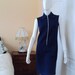 Vintage Navy Blue Dress - 60s Retro Mod Clothing - Women's Small / Medium - Union Made - Textured Fabric
