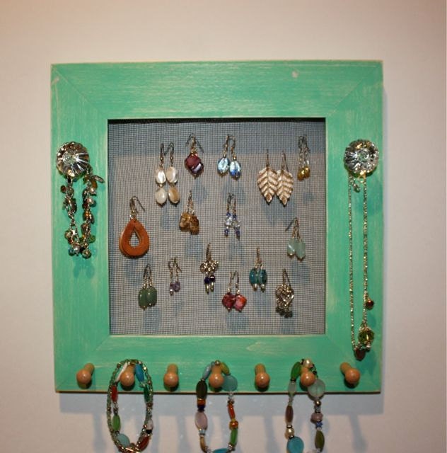Mint Earring Holder Frame Glass Knobs Chrome Base.