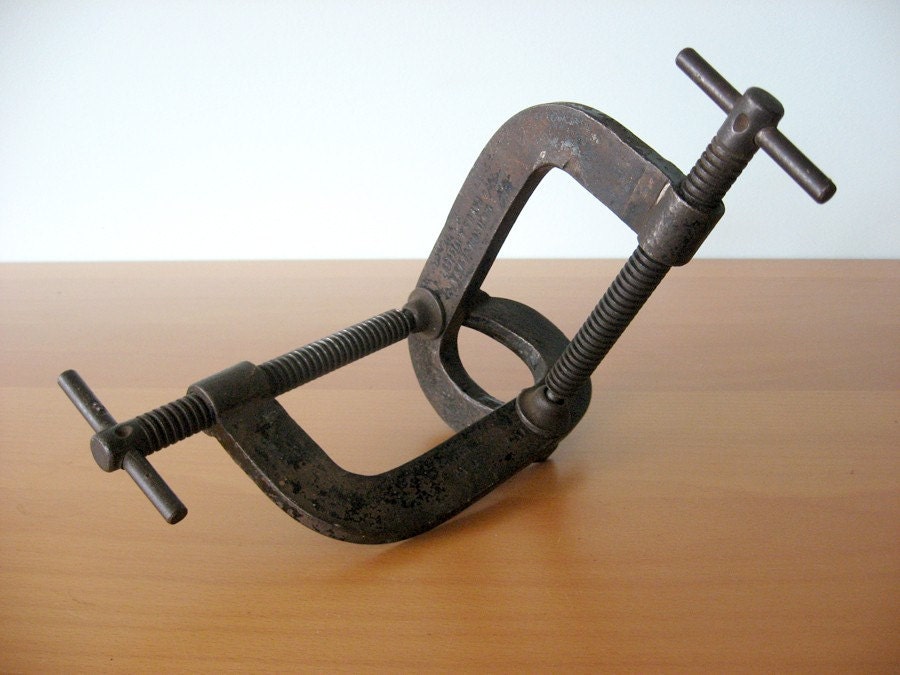 Vintage C Clamp pair Industrial Bookends