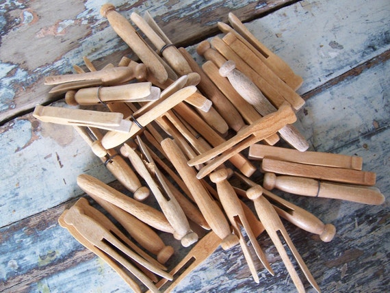 40 Old Fashioned Vintage Wooden Clothes pins