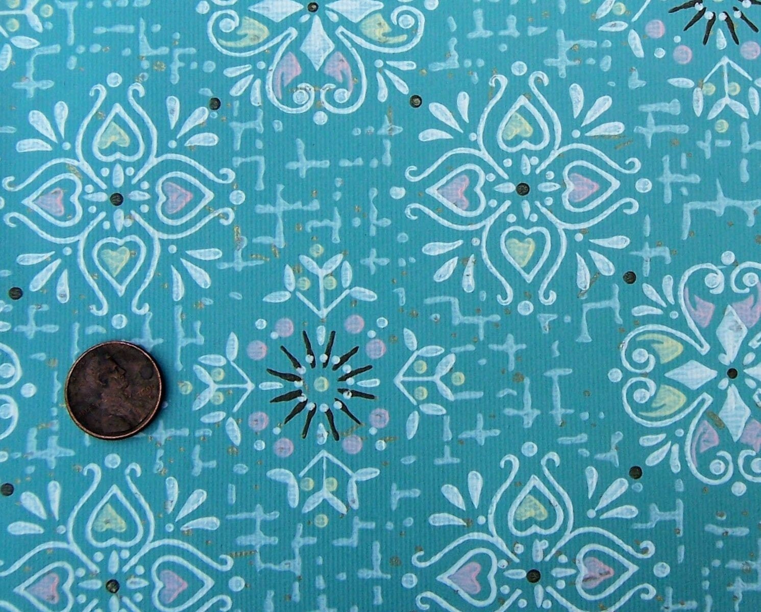 Vintage Eisenhart 50s wall paper turquoise Pennsylvania Dutch