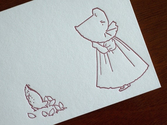 Sue Feeds the Chickens - Sunbonnet Babies Letterpress Notecard