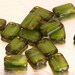 15 Green - White - Picasso Czech Glass Polished Rectangles