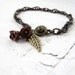 Single Strand Bracelet Antique Brass Chain Leaf Czech Glass Flowers Chocolate Cherries