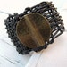 Black Leather Wristband/ Cuff Woven Bracelet with Antique Brass Circle: Harvest Moon