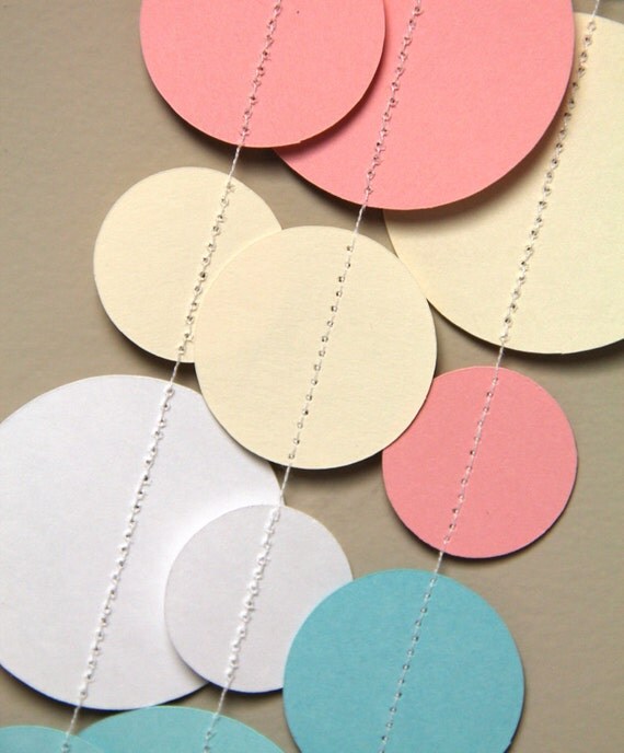 White, Cream, Pink and Blue circle garland (15 feet) - READY TO SHIP Il_570xn