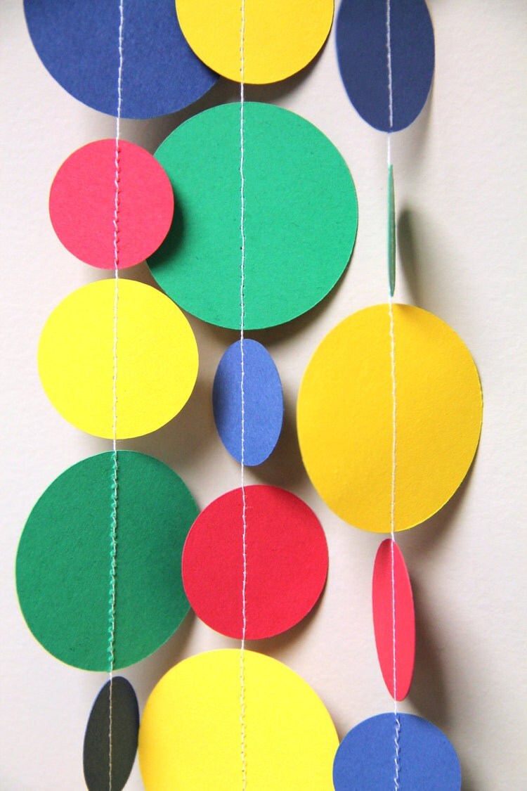 Primary Color paper circle garland 15 feet READY by TaffieWishes