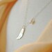 Tiny Sterling Silver Angel Wing Necklace with Freshwater Pearl Accent- Adorable charm