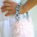 Fluffy Knitted Hand Bag, Soft Pink Luxury Yarn, Plastic Cheetah Handles, Zebra Lining, Mother of Pearl Beads, OOAK