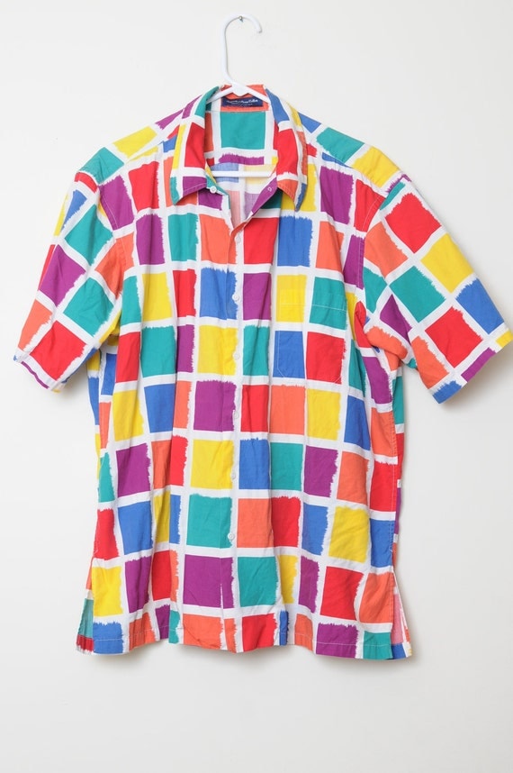 Reserved:Vintage Multi Colored Squares Button Up Shirt