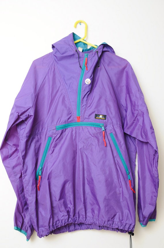 Vintage 90s Purple Hooded Surf Pullover Windbreaker With Old