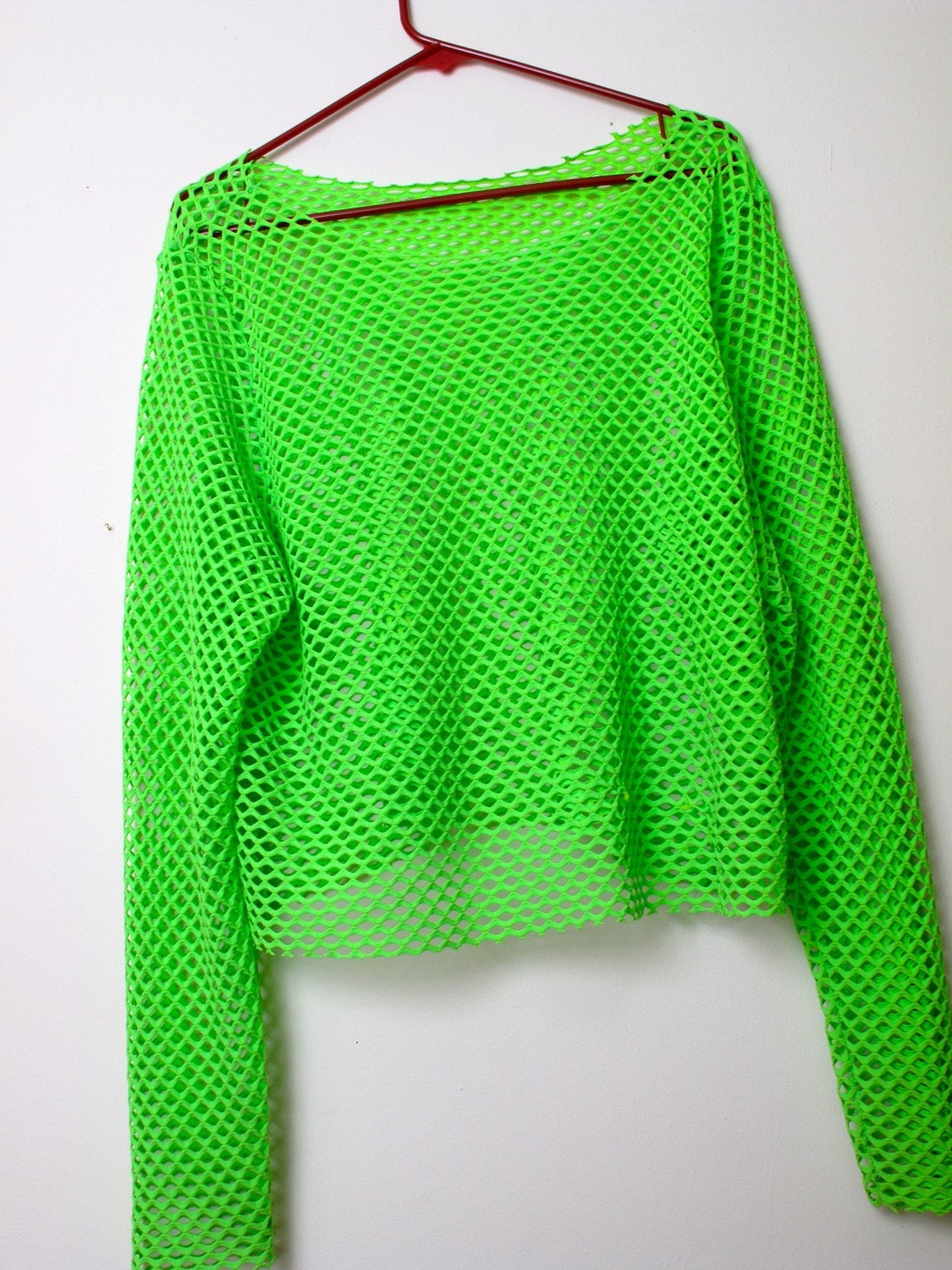 Fish Net Neon Green Long Sleeve Shirt by LipstickDinosaur on Etsy