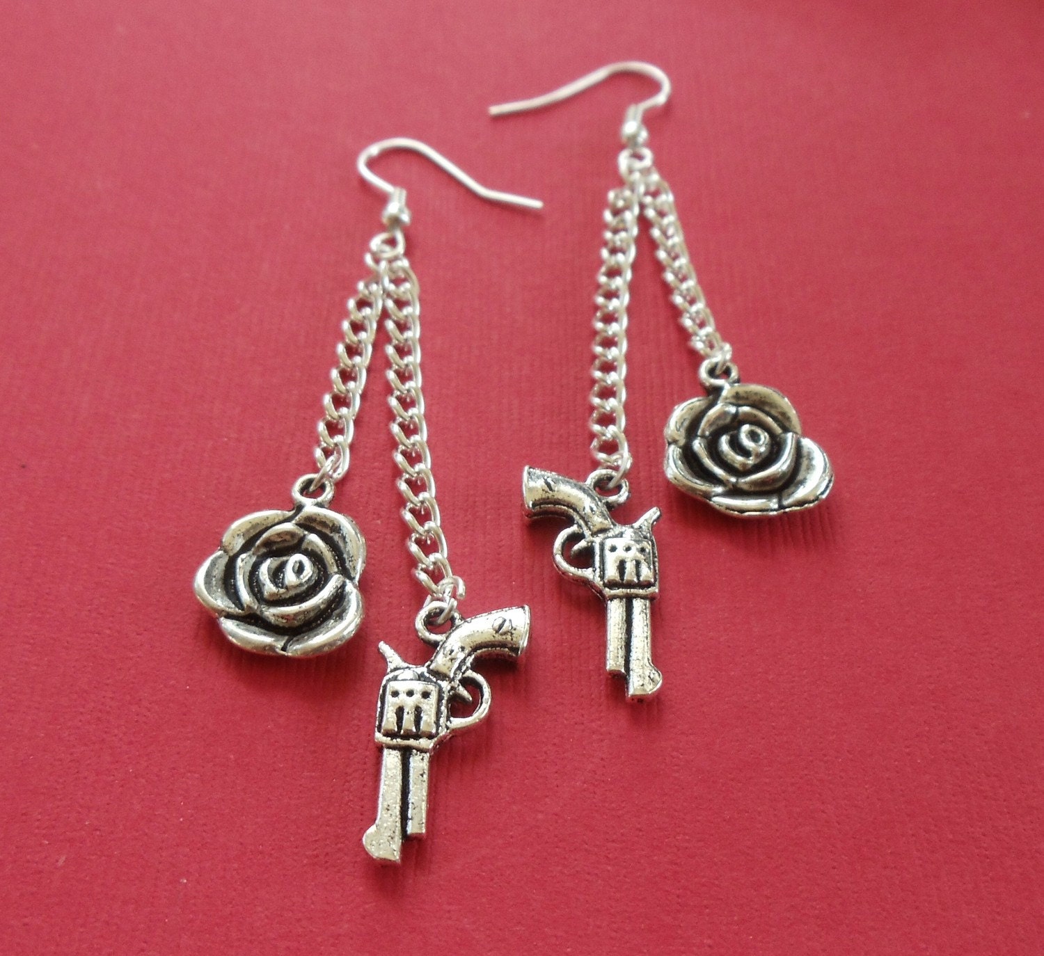 Guns n Roses Dangle Chain Earrings by BangYourHeadClothing on Etsy