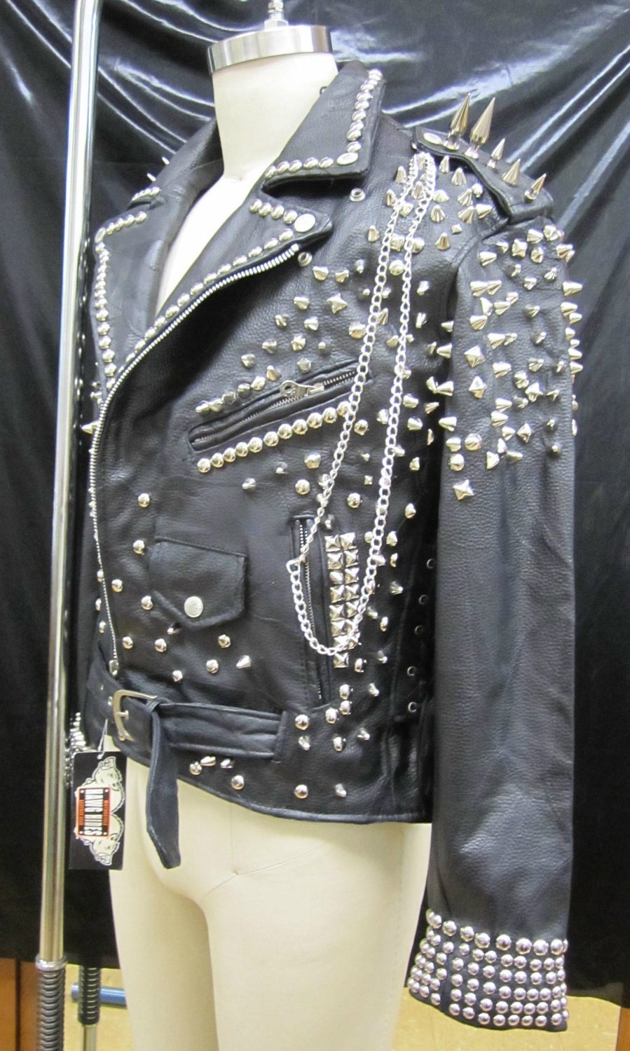 Mens REAL LEATHER Jacket with TONS of Studs Spikes and Chains