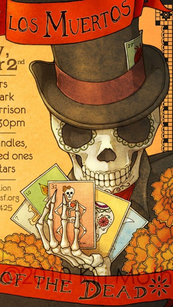 Day of the Dead Poster Skeleton Loteria Dia de los Muertos