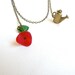 Poppy assymetrical necklace pendant ( flower, watering, retro, vintage, red, green, upcycled recycled, botanical ) 17