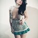 SUMMER CLEARANCE - Blue and White Lolita Apron with Spikes, Pearls, & Lace