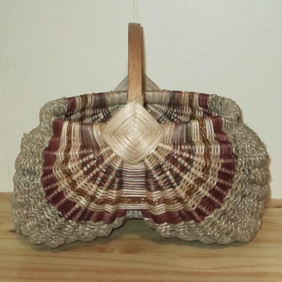Hand Woven Egg Basket with Oak Handle Natural and Rust with