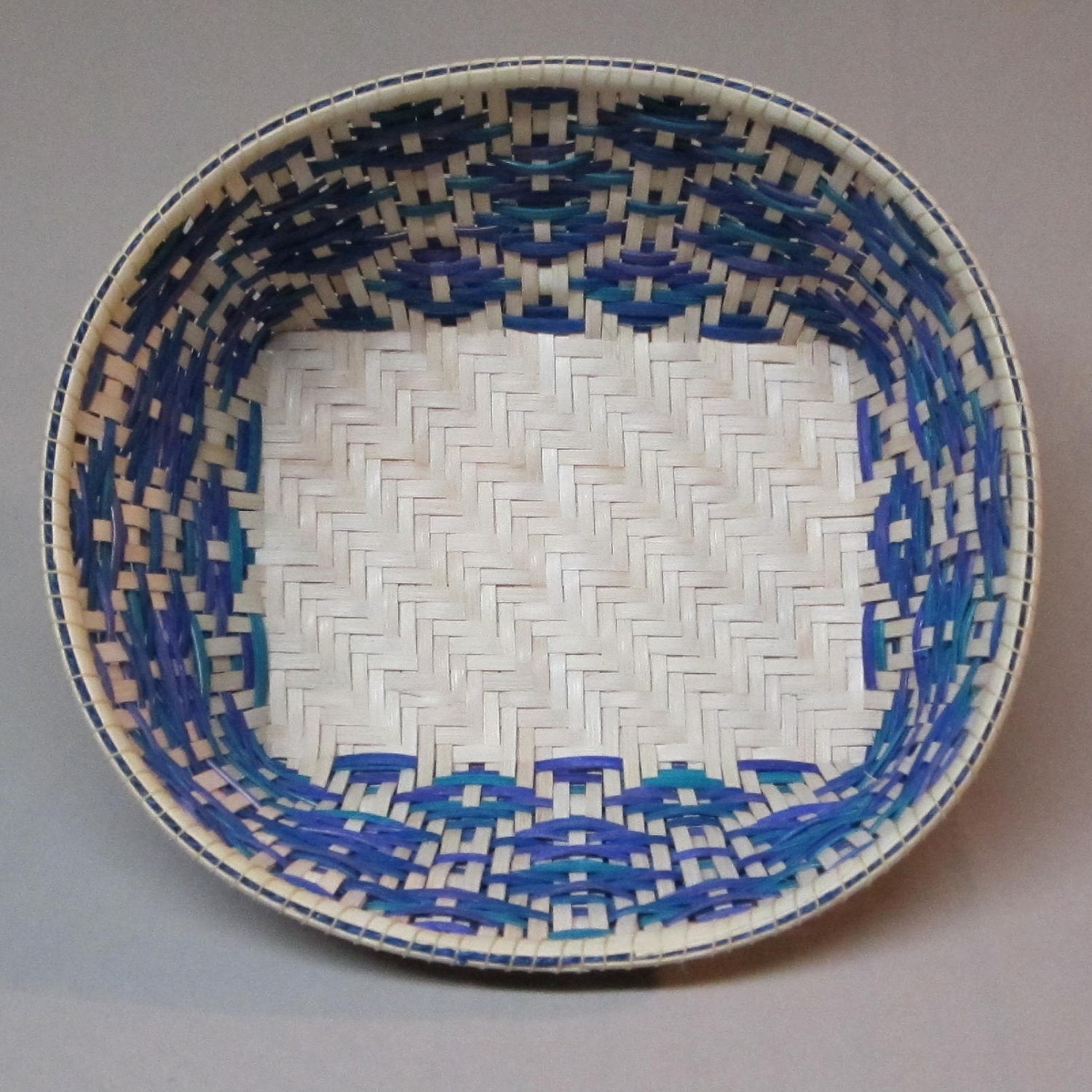 Twill Weave Basket Rectangular Base Oval Top Opening Blue