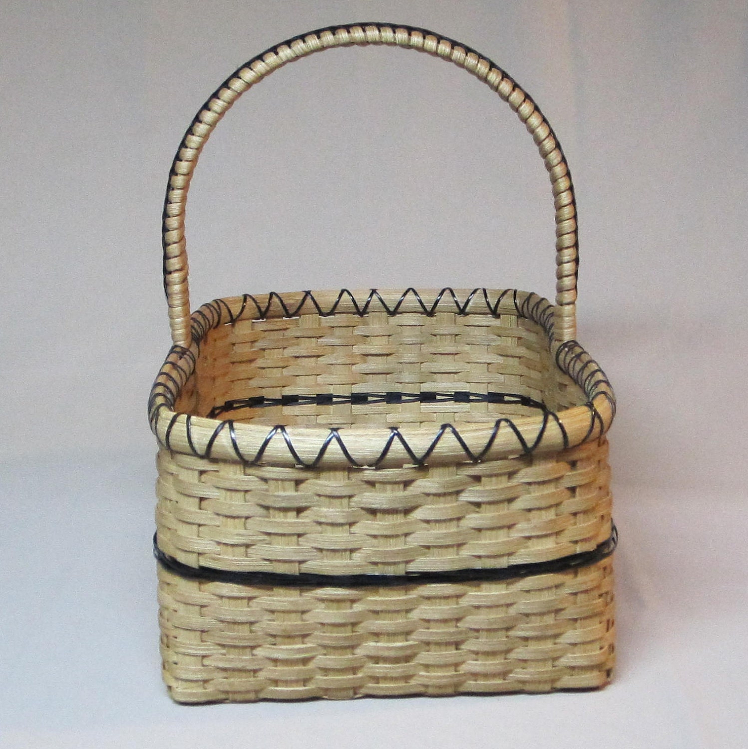 SALE Market Style Basket Hand Woven Black Accents