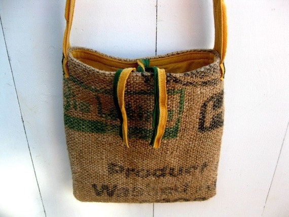 Upcycled Burlap & Tshirt Sling Bag. Eco Friendly. by diyUpcycled