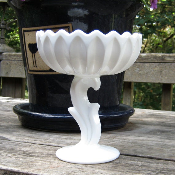 RESERVED for AMBER Milk Glass Compote Flower Petal Bowl and