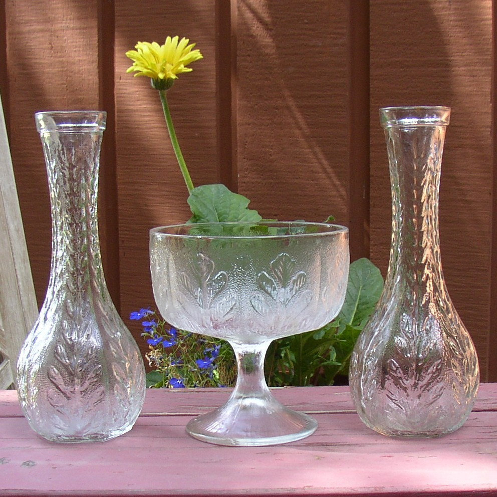 Trio of Clear Glass Vases with Leaf Design by FTD