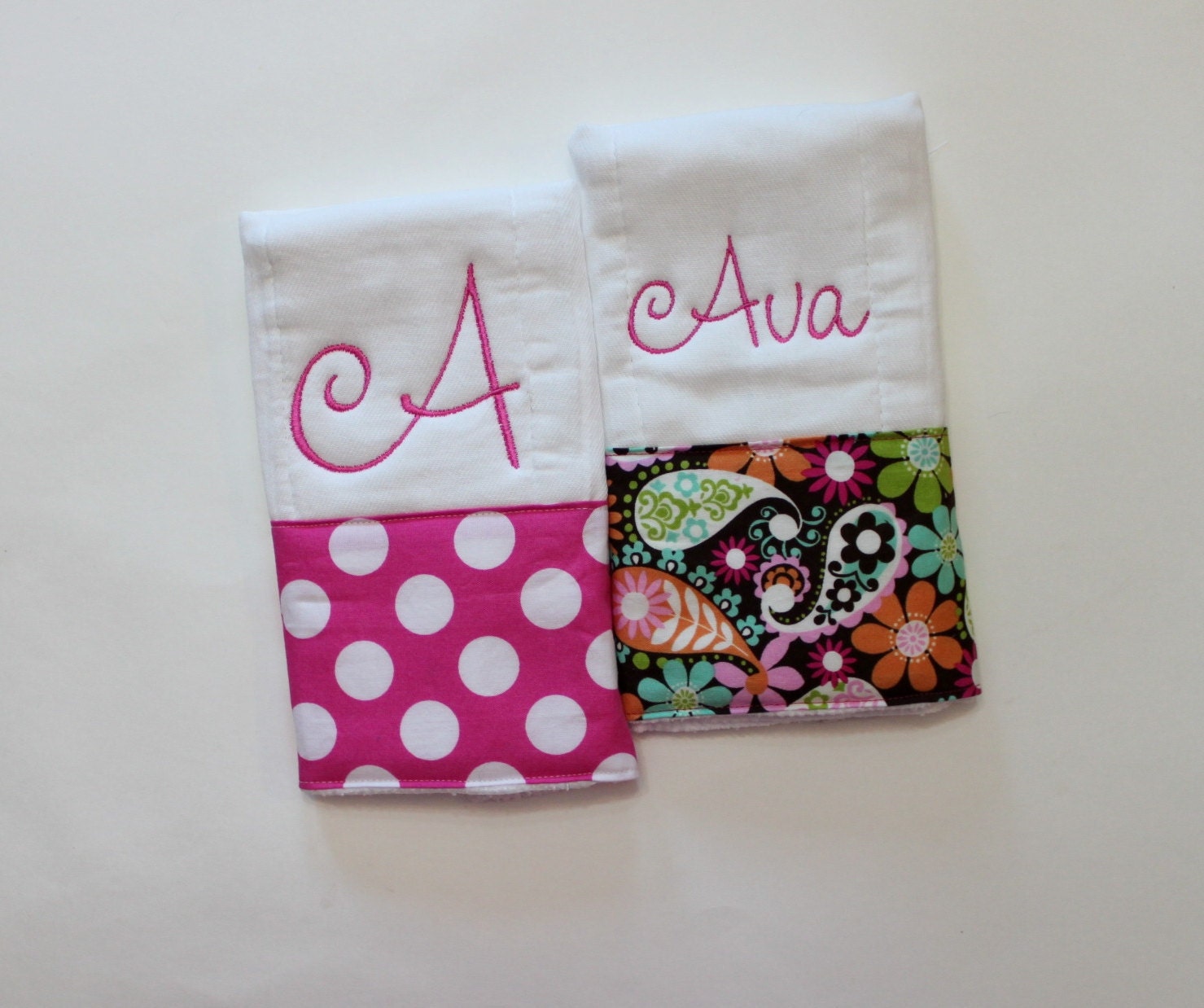 2 Personalized Burp Cloth Set Embroidered by firstcrushdesigns