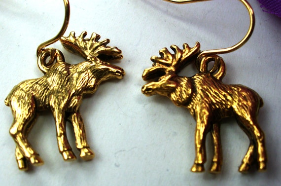 Gold Moose Earrings Animal Jewelry Wildlife Earrings