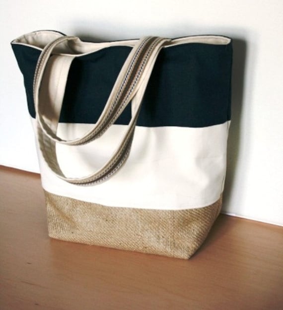 Nautical Beach Bag Navy Blue Summer Tote Coastal Style