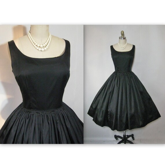 1950's Black Taffeta Elegant New Look Full Skirt Cocktail