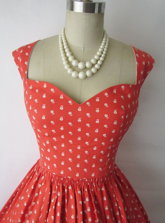 50's Garden Party Dress // Vintage 1950's Coral Floral
