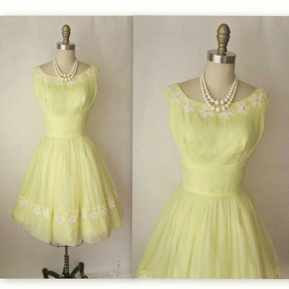 50's Chiffon Dress // Vintage 1950's Lemon by TheVintageStudio